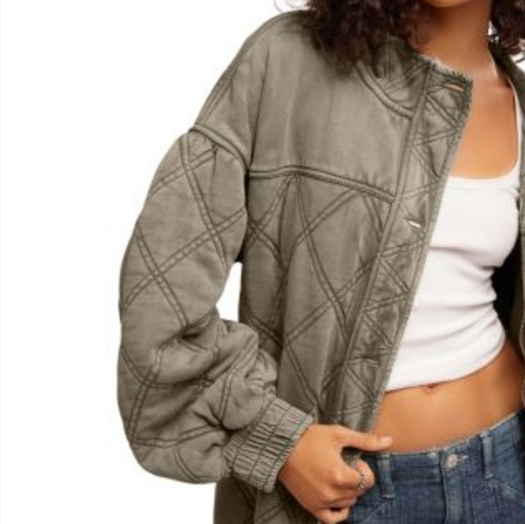 NWT Free People Juno Jacket Laurel Oak Green Boho Quilted Bomber Oversized M - Picture 2 of 14